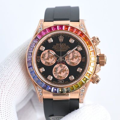 Rolex Rainbow Daytona 40mm Dandong 7750 Movement Waterproof 100m Men Black Oysterflex Watch